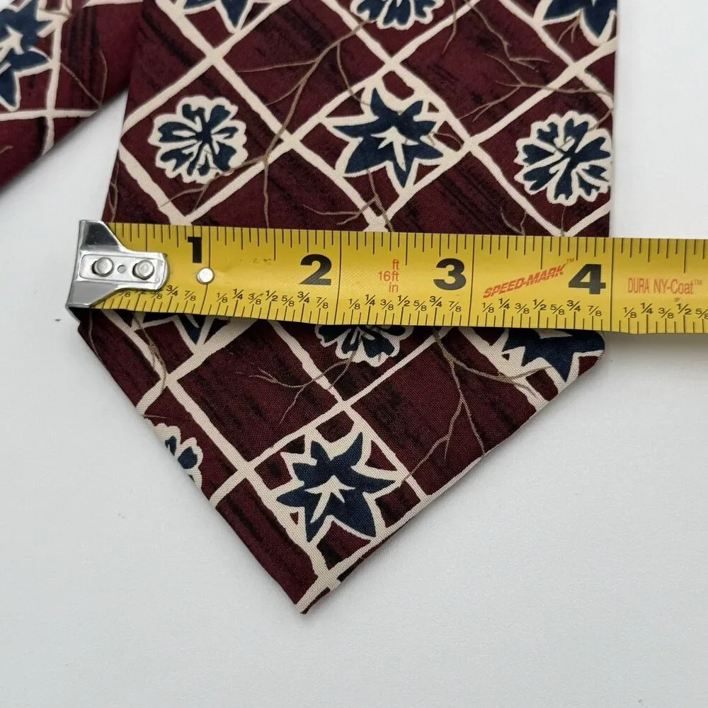 Vintage Gordon Ferguson Burgundy Silk Necktie Navy Blue Abstract Geometric